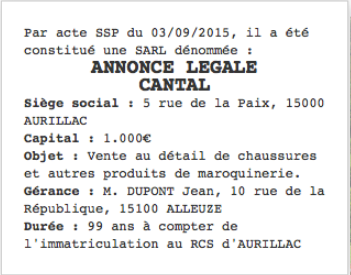 annonce legale cantal